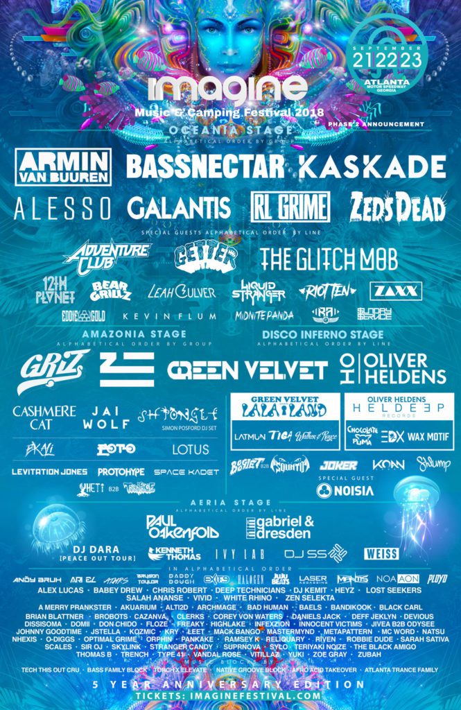 BASSNECTAR AND KASKADE JOIN HEADLINERS ARMIN VAN BUUREN, ALESSO, GALANTIS, RL GRIME AND ZEDS DEAD FOR THE 5TH ANNIVERSARY IMAGINE MUSIC FESTIVAL, SEPTEMBER 21-23, 2018