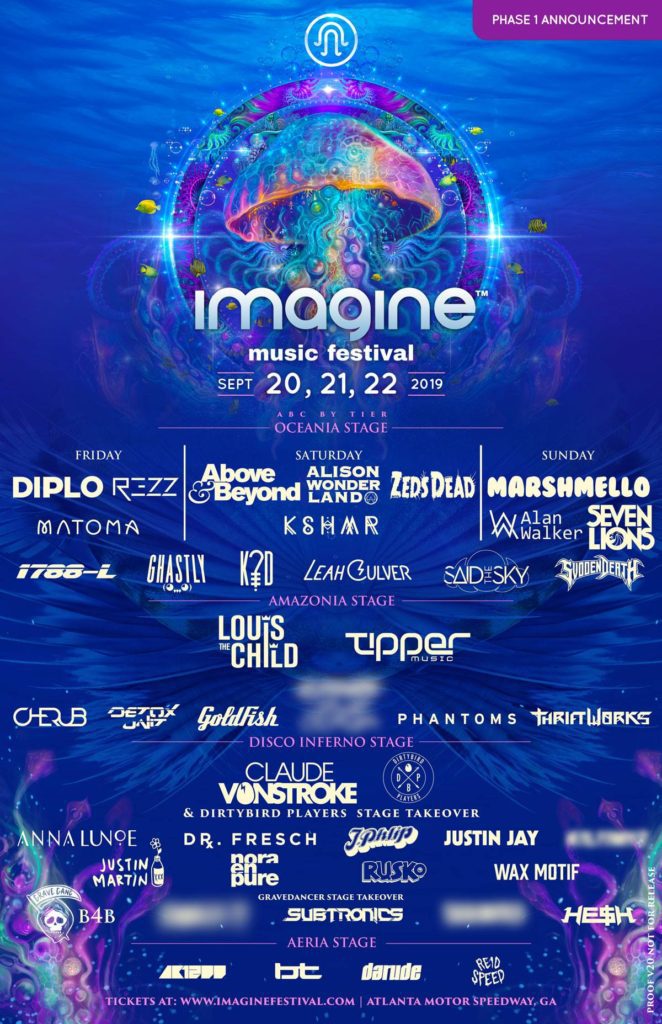 IMAGINE CREATES AN UNBELIEVABLE FIRST ROUND LINEUP FOR SEPTEMBER 20-22, 2019 EXPERIENCE