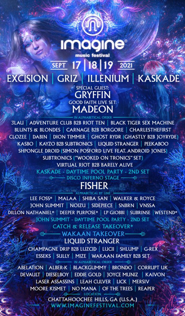 IMAGINE MUSIC FESTIVAL ANNOUNCES ARTIST-BY-DAY FOR SEVENTH ANNUAL EVENT, SEPTEMBER 17 – 19, 2021