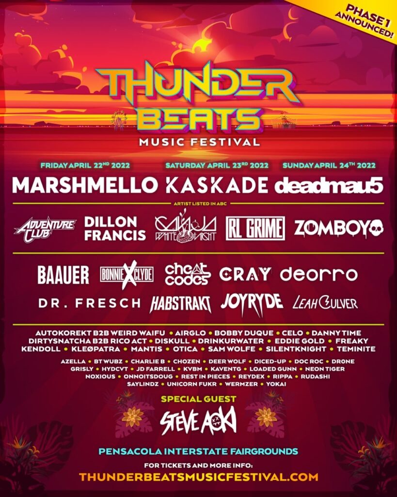 THUNDER BEATS MUSIC FESTIVAL ANNOUNCES LINEUP FOR INAUGURAL EVENT, APRIL 22-24, 2022